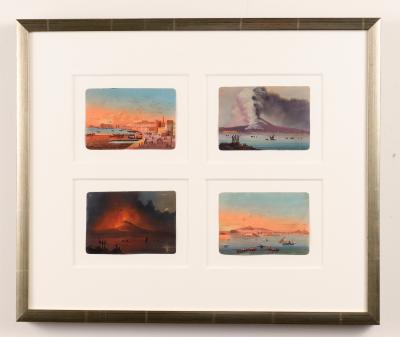 Neapolitan School Views of Mt Vesuvius and the Bay of Naples 19th c 