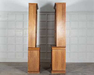 Near Pair Arched Oak Glazed Apothecary Cabinets