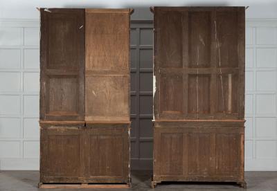 Near Pair Arched Oak Glazed Apothecary Cabinets
