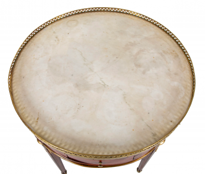 Near Pair of French Louis XVI Marble Top Bouillotte Tables