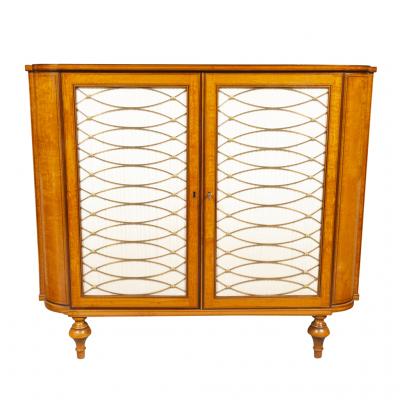 Near Pair of Irish Late George III Satinwood and Amaranth Side Cabinets