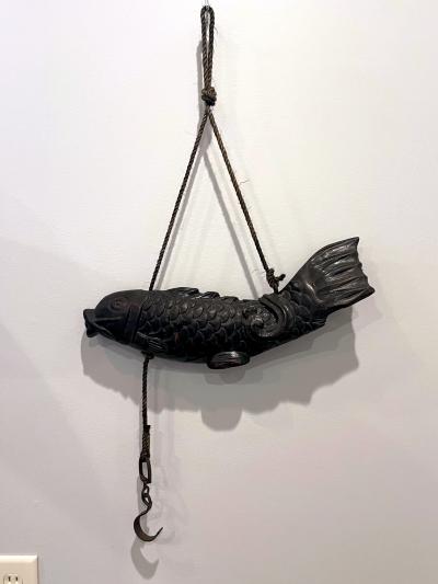 Near Pair of Japanese Jizai Kagi Wood Koi Folk Art Sculptures