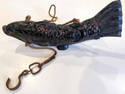 Near Pair of Japanese Jizai Kagi Wood Koi Folk Art Sculptures