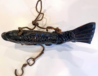 Near Pair of Japanese Jizai Kagi Wood Koi Folk Art Sculptures