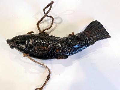 Near Pair of Japanese Jizai Kagi Wood Koi Folk Art Sculptures
