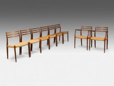 Neils O M ller Danish Papercord Teak Dining Chairs Denmark 1950s