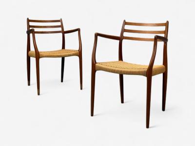 Neils O M ller Danish Papercord Teak Dining Chairs Denmark 1950s