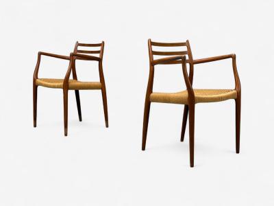 Neils O M ller Danish Papercord Teak Dining Chairs Denmark 1950s