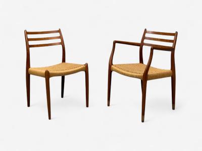 Neils O M ller Danish Papercord Teak Dining Chairs Denmark 1950s