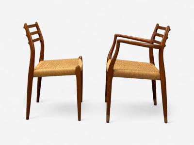 Neils O M ller Danish Papercord Teak Dining Chairs Denmark 1950s