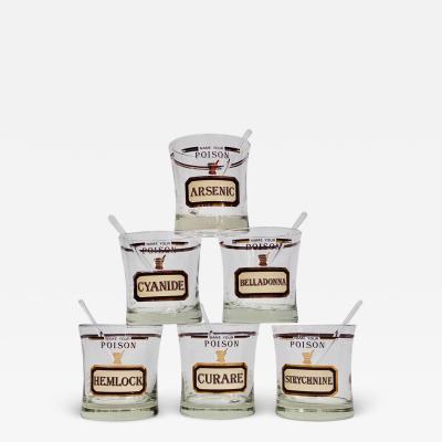 Neiman Marcus Name Your Poison Apothecary Chemist Double Rocks Glasses Set circa 1980