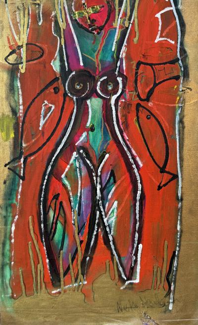 Neith Nevelson Abstract Female Figure in Red 