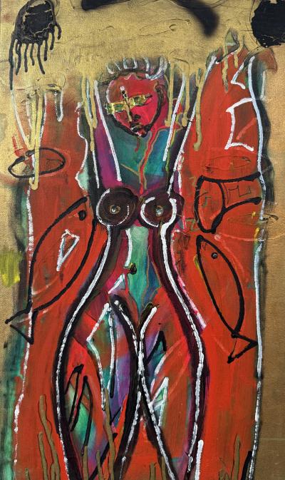 Neith Nevelson Abstract Female Figure in Red 