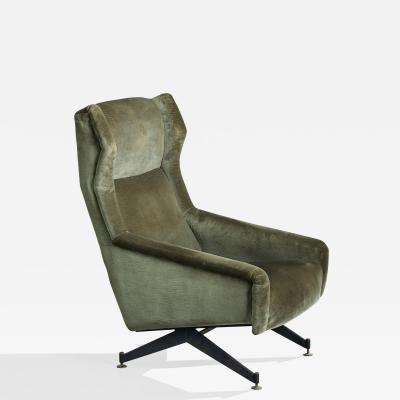 Nello Pini Lounge Chair with Velvet Metal and Brass Italy 1960s