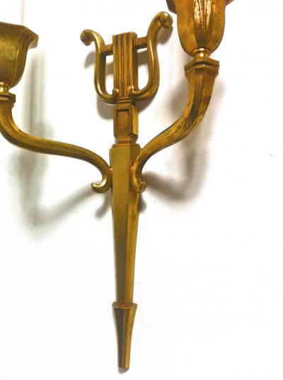 Neo Classic Pair of 40s French Gold Bronze Sconces
