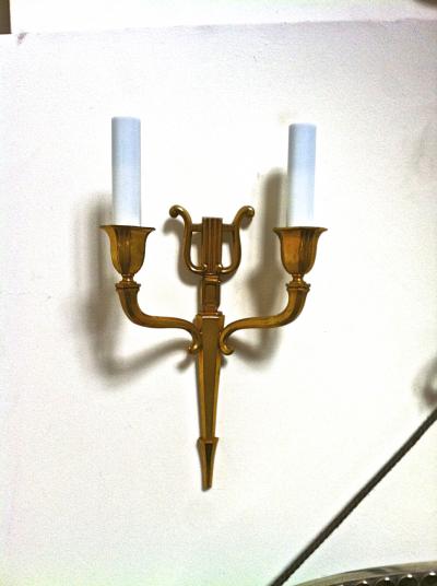 Neo Classic Pair of 40s French Gold Bronze Sconces