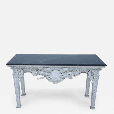 Neo Classic Style Distressed Wood and Green Faux Marble Topped Console Table
