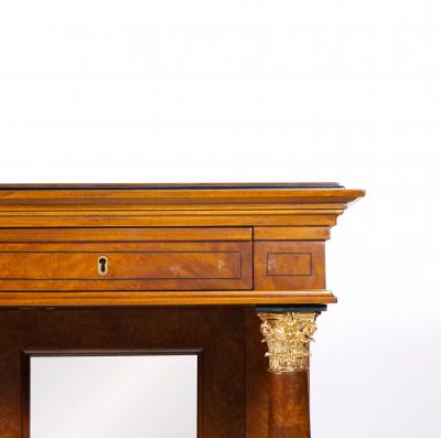 Neo Classical Style Burl Walnut Mirrored Back Console Table Credenzas