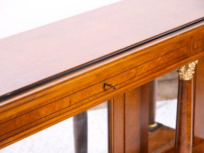 Neo Classical Style Burl Walnut Mirrored Back Console Table Credenzas