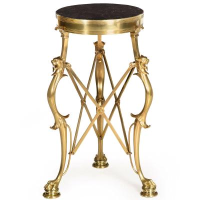Neo Pompeian Brass and Marble Gueridon Table with Leopard Masks