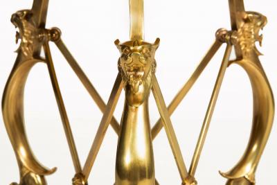 Neo Pompeian Brass and Marble Gueridon Table with Leopard Masks