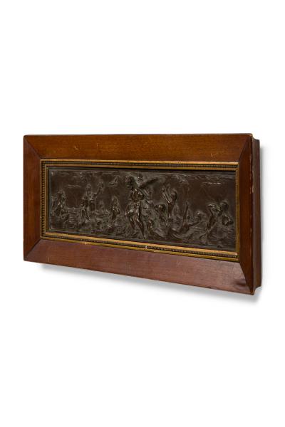 Neo classical Patinated Bronze Relief of Mythical Scene in Framed Wall Plaque