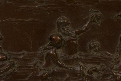 Neo classical Patinated Bronze Relief of Mythical Scene in Framed Wall Plaque