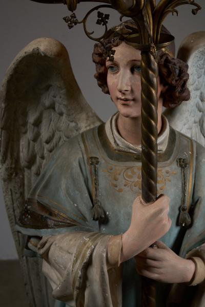 Neoclassical Angel Floor Lamps with Gothic Revival Chandeliers 19th Century