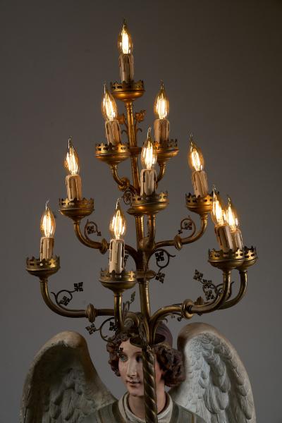 Neoclassical Angel Floor Lamps with Gothic Revival Chandeliers 19th Century