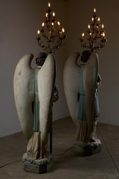 Neoclassical Angel Floor Lamps with Gothic Revival Chandeliers 19th Century