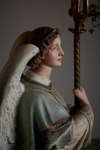 Neoclassical Angel Floor Lamps with Gothic Revival Chandeliers 19th Century