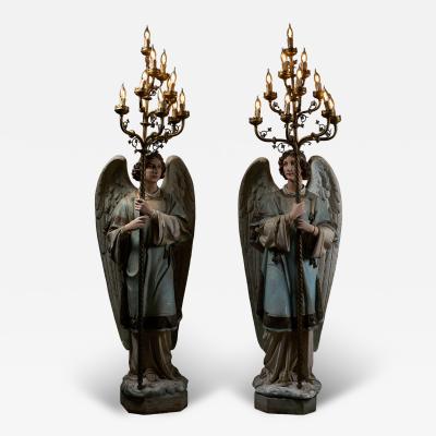 Neoclassical Angel Floor Lamps with Gothic Revival Chandeliers 19th Century