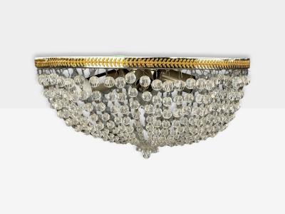 Neoclassical Basket Flush Mount Ceiling Light Bronze Crystal France 20th c 