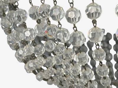 Neoclassical Basket Flush Mount Ceiling Light Bronze Crystal France 20th c 