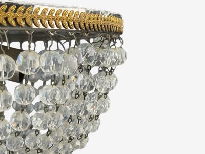 Neoclassical Basket Flush Mount Ceiling Light Bronze Crystal France 20th c 