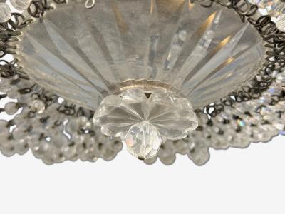 Neoclassical Basket Flush Mount Ceiling Light Bronze Crystal France 20th c 