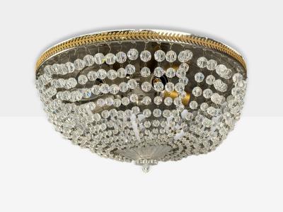 Neoclassical Basket Flush Mount Ceiling Light Bronze Crystal France 20th c 