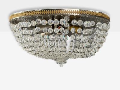 Neoclassical Basket Flush Mount Ceiling Light Bronze Crystal France 20th c 