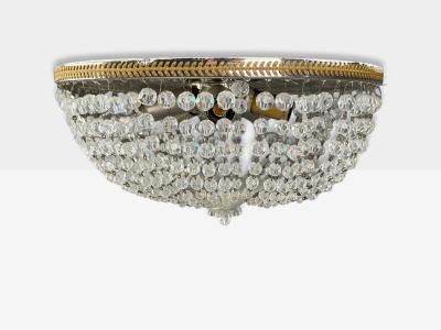 Neoclassical Basket Flush Mount Ceiling Light Bronze Crystal France 20th c 