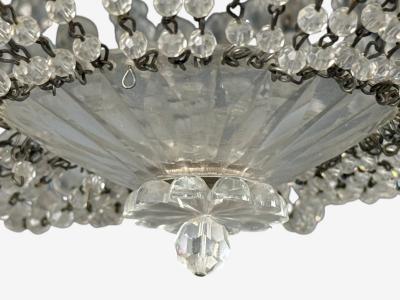 Neoclassical Basket Flush Mount Ceiling Light Bronze Crystal France 20th c 