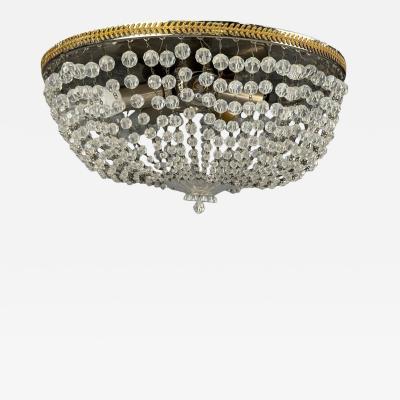 Neoclassical Basket Flush Mount Ceiling Light Bronze Crystal France 20th c 