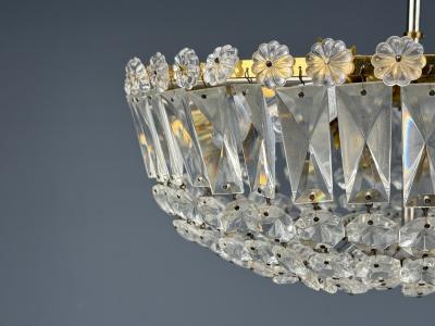 Neoclassical Basket Pendant Light Bronze Crystal France 20th c 
