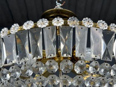Neoclassical Basket Pendant Light Bronze Crystal France 20th c 