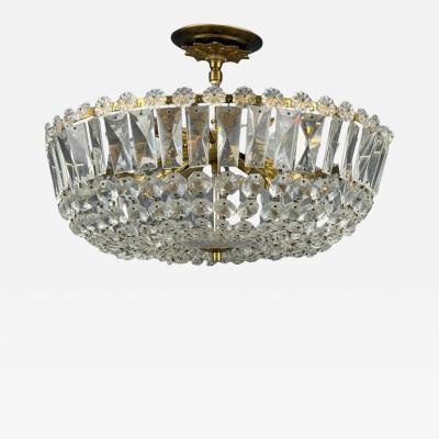 Neoclassical Basket Pendant Light Bronze Crystal France 20th c 
