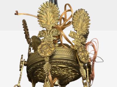 Neoclassical Bronze Crystal Nine Light Chandelier France 19th c 