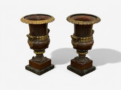 Neoclassical Bronze Marble Table Top Urns France 1920s