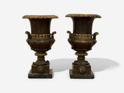 Neoclassical Bronze Marble Table Top Urns France 1920s