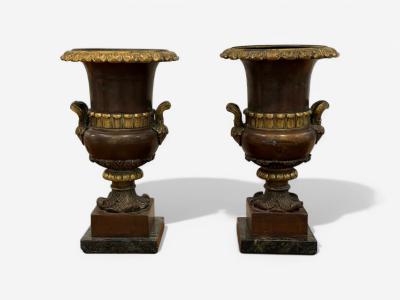 Neoclassical Bronze Marble Table Top Urns France 1920s