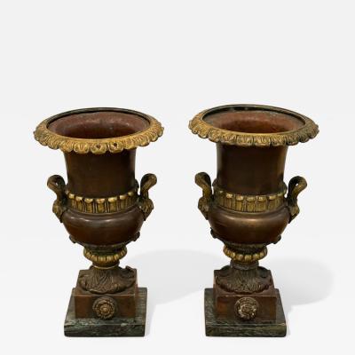 Neoclassical Bronze Marble Table Top Urns France 1920s