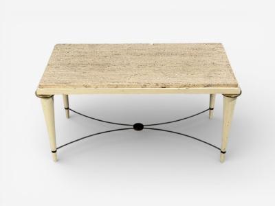 Neoclassical Coffee Table Travertine Wood Bronze USA 1960s